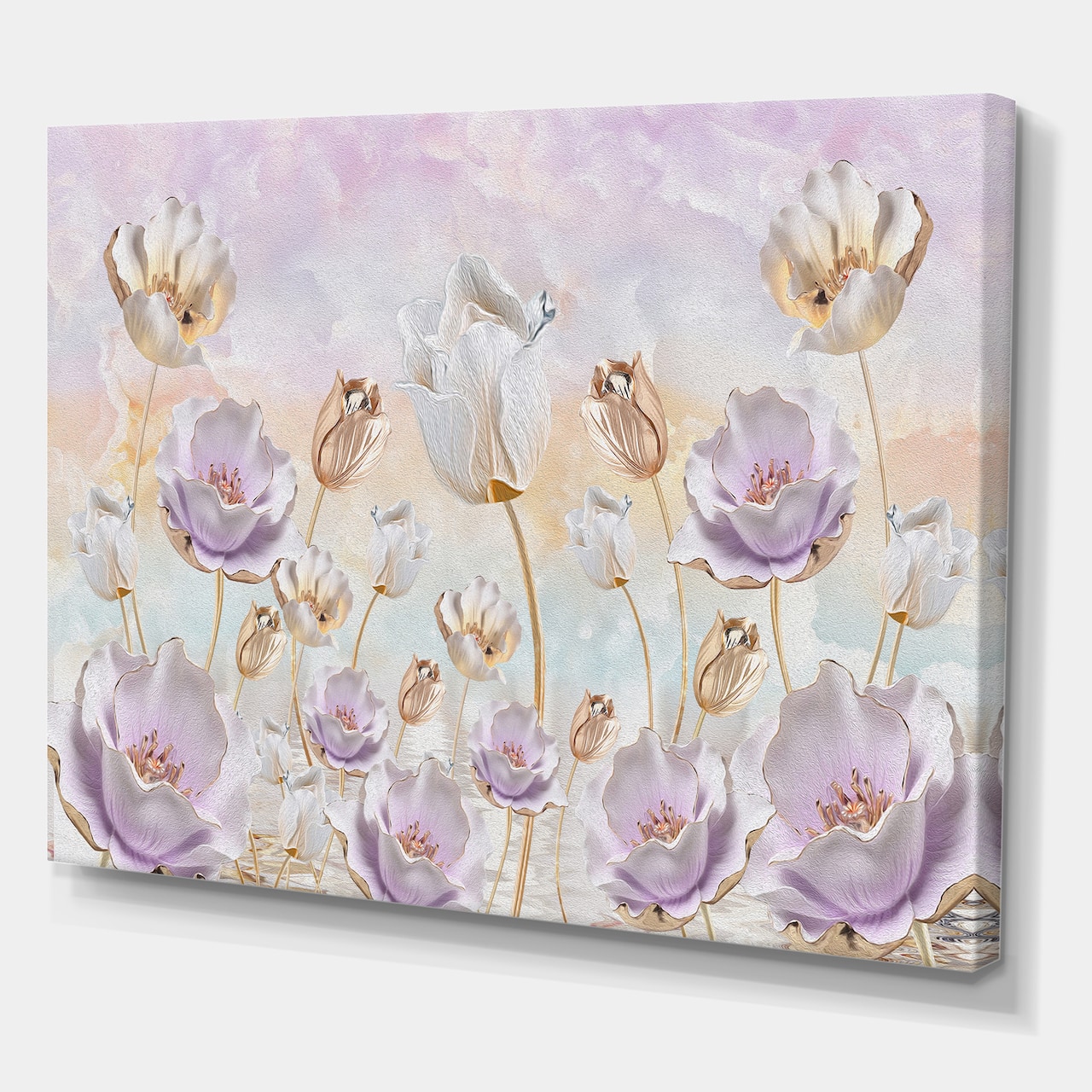 Designart - Blossoming Flowers In Pastel Tones - Traditional Canvas Wall Art Print